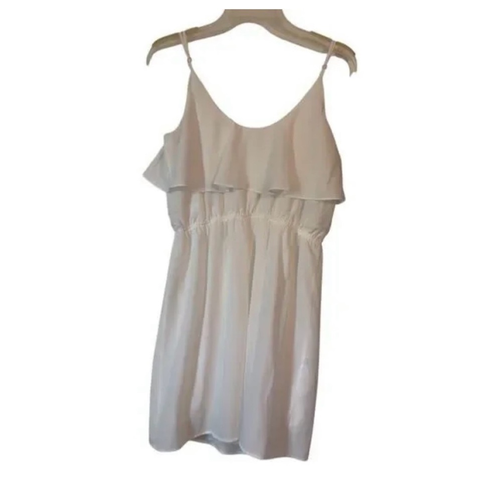 BCBGeneration White Ruffle Mini Dress with Spaghetti Straps